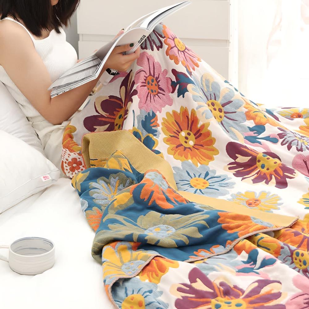 Coperta di Cotone con Fiori Brillanti