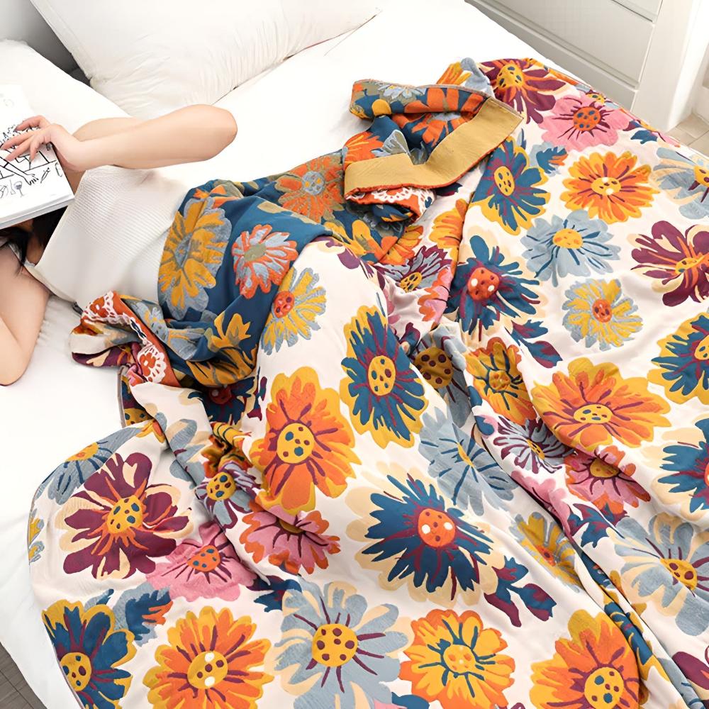 Coperta di Cotone con Fiori Brillanti