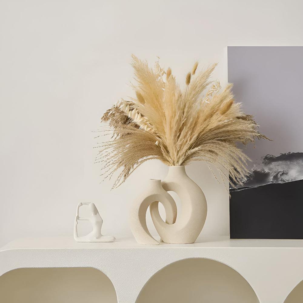 Melorin | Coppia di Vasi in Ceramica Scultorea con Finitura Matte Neutro per Interni Minimalisti e Contemporanei
