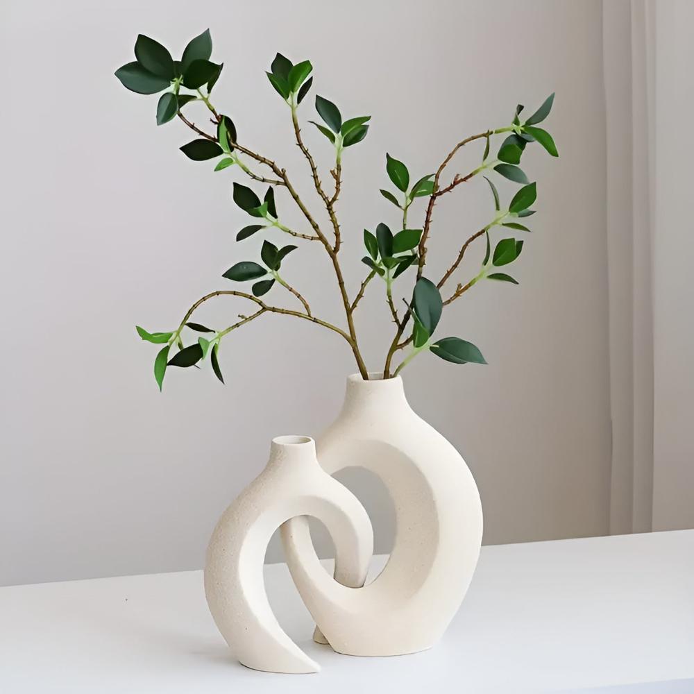Melorin | Coppia di Vasi in Ceramica Scultorea con Finitura Matte Neutro per Interni Minimalisti e Contemporanei