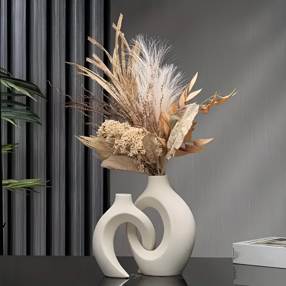 Melorin | Coppia di Vasi in Ceramica Scultorea con Finitura Matte Neutro per Interni Minimalisti e Contemporanei