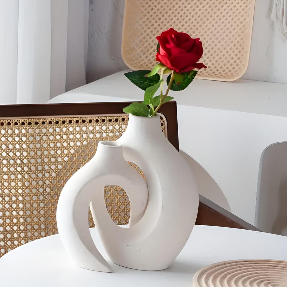 Melorin | Coppia di Vasi in Ceramica Scultorea con Finitura Matte Neutro per Interni Minimalisti e Contemporanei