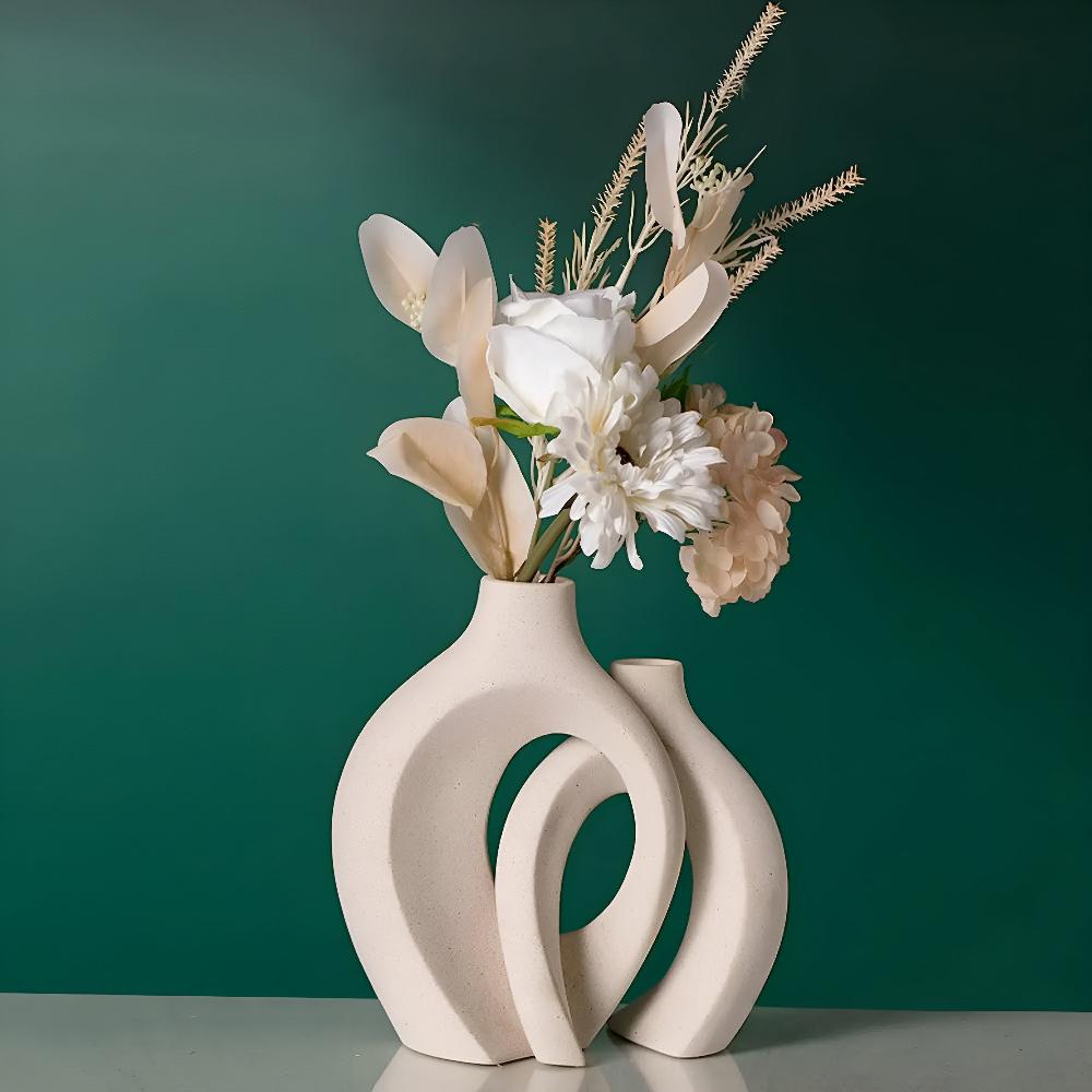 Melorin | Coppia di Vasi in Ceramica Scultorea con Finitura Matte Neutro per Interni Minimalisti e Contemporanei