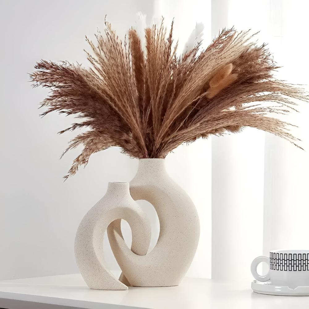 Melorin | Coppia di Vasi in Ceramica Scultorea con Finitura Matte Neutro per Interni Minimalisti e Contemporanei