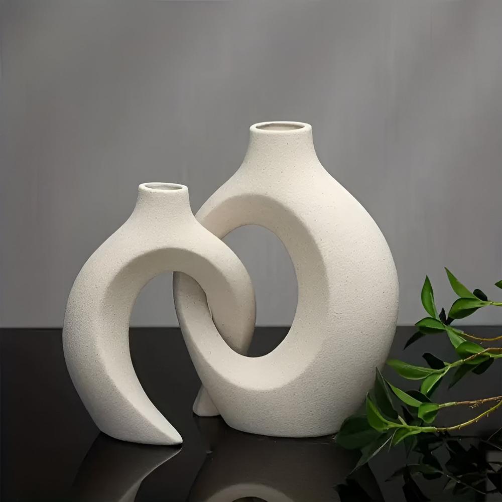 Melorin | Coppia di Vasi in Ceramica Scultorea con Finitura Matte Neutro per Interni Minimalisti e Contemporanei