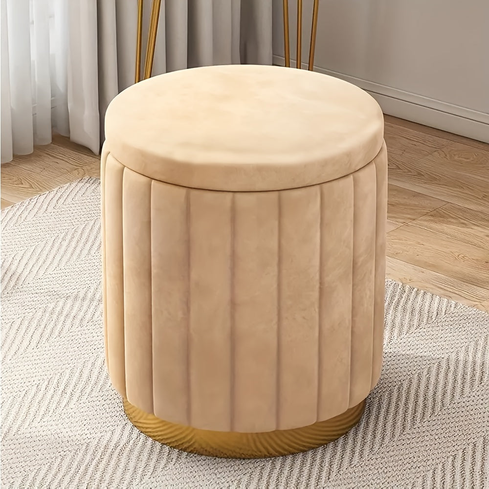 Nordic Chic Pouf da Stivaggio – Pouf Rotondo Elegante con Spazio di Stoccaggio e Finitura a Specchio