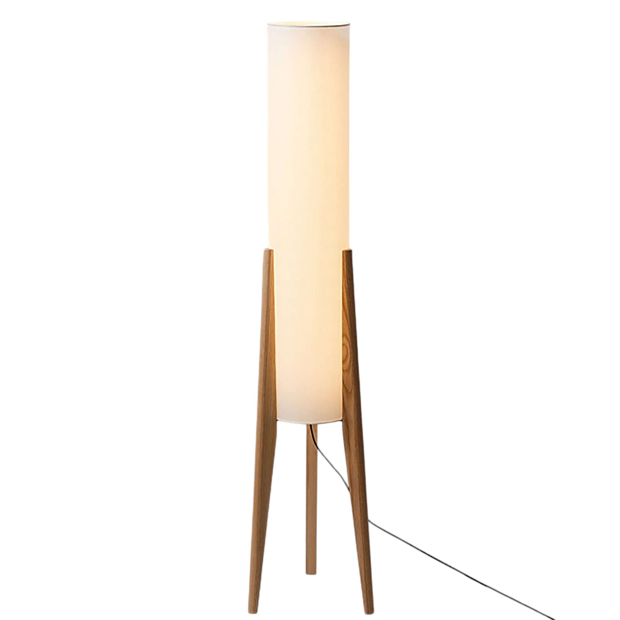 Lampada da Terra in Legno Massello con Paralume in Tessuto