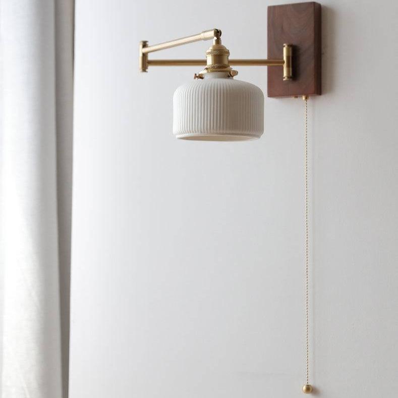 Lampada da Parete in Ceramica con Piastra in Legno