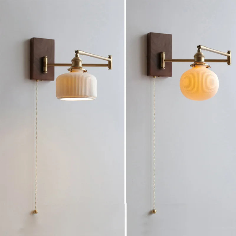 Lampada da Parete in Ceramica con Piastra in Legno