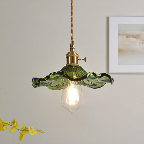 Elegante Lampada a Sospensione in Vetro a Forma di Fiore di Ibisco