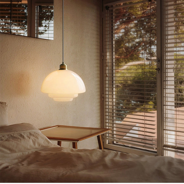 Elegant White Glass Pendant Light with Brass Fixture