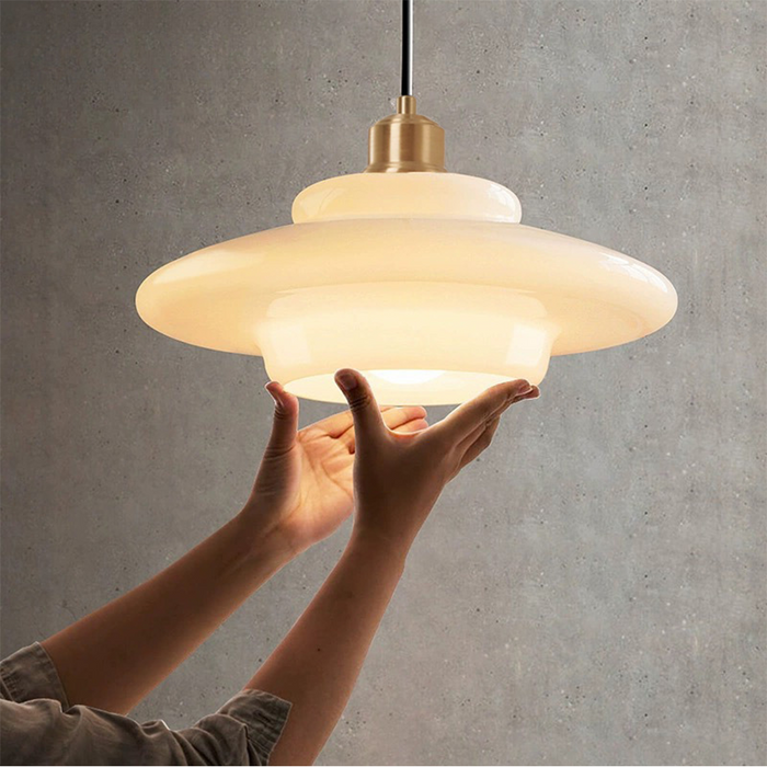 Elegant White Glass Pendant Light with Brass Fixture