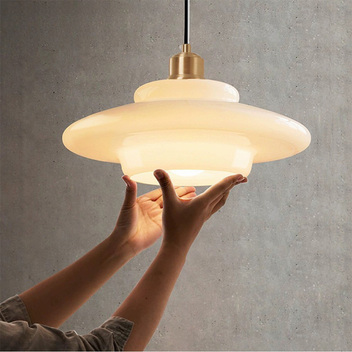 Elegant White Glass Pendant Light with Brass Fixture