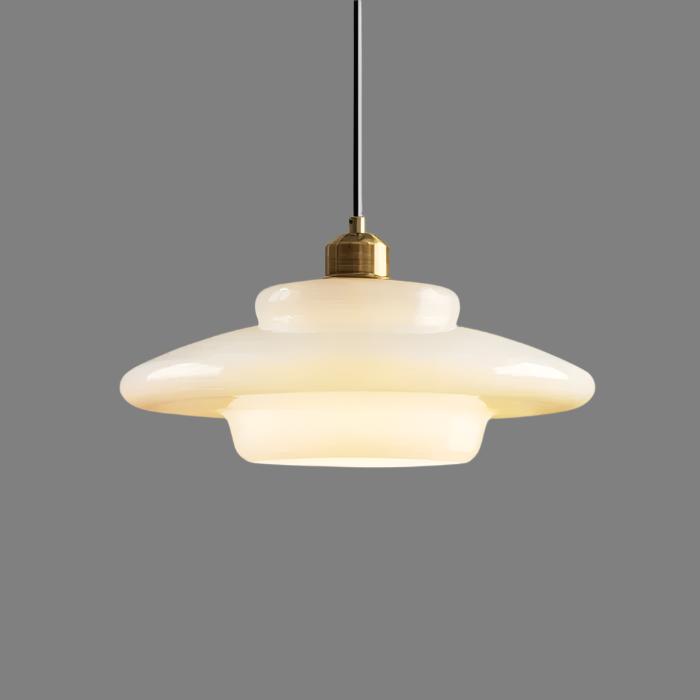 Elegant White Glass Pendant Light with Brass Fixture
