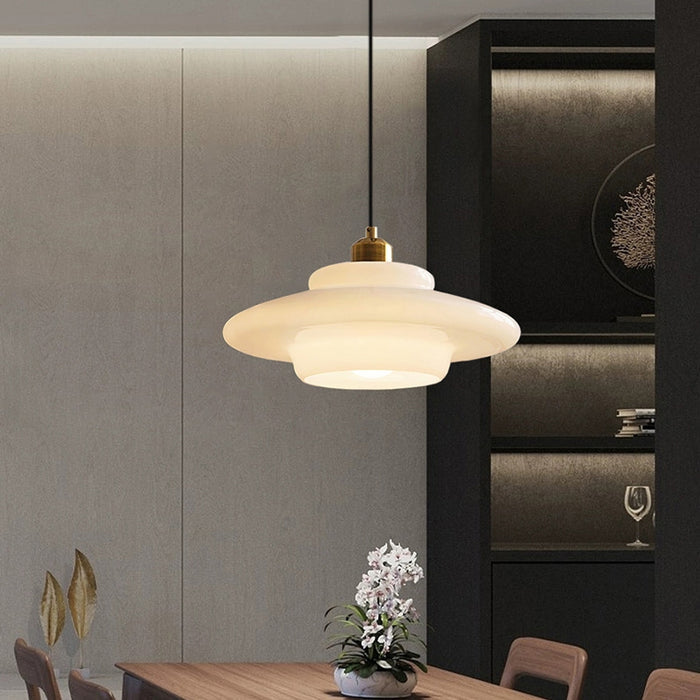 Elegant White Glass Pendant Light with Brass Fixture