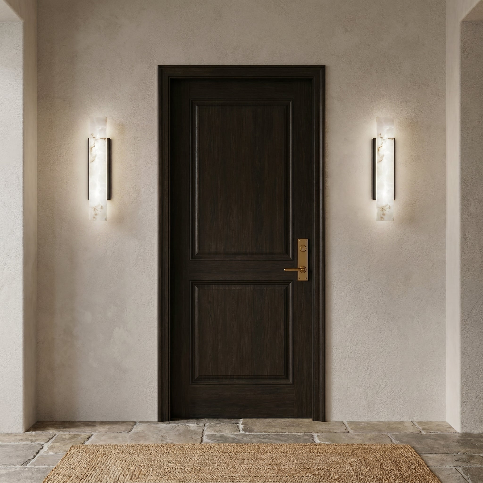 Elegante Lampada da Parete in Alabastro con Cornice in Metallo Nero