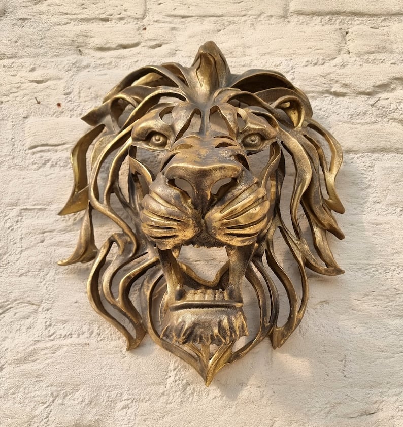Rara Scultura in Arte da Parete con Testa di Leone Grande
