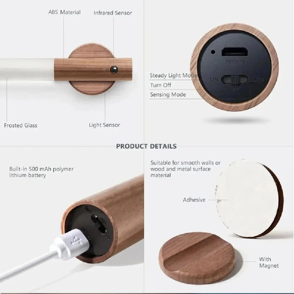 Lampada da Parete Magnetica in Legno per un'Ambiente Calda