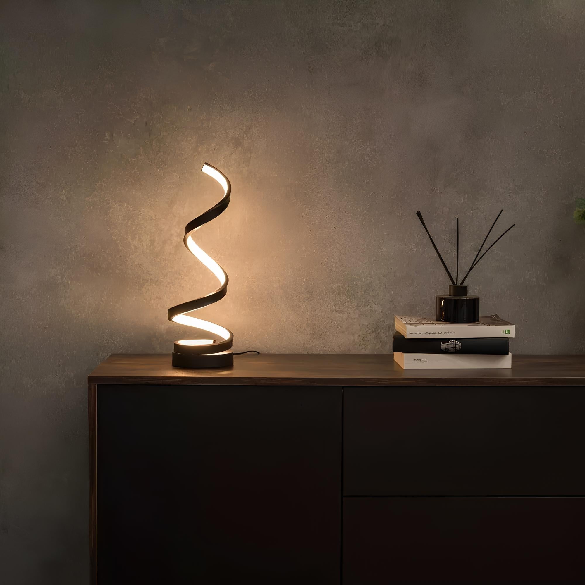LumoSpiral – Lampada da tavolo ricaricabile dimmerabile con tre modalità di luce e design a spirale moderno