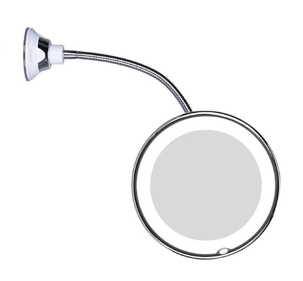 Specchio ingranditore LED con collo d'oca flessibile | Ingrandimento 10x | LED luce diurna | Specchio cosmetico