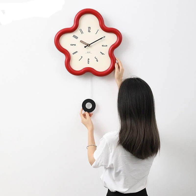 FLORACRAFT – Orologio da parete a pendolo con fiore 3D e movimento silenzioso