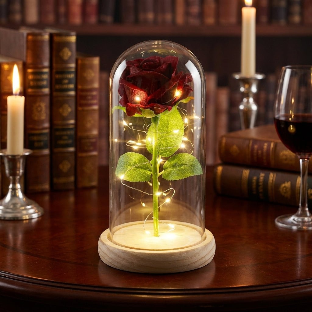 Flore – Rosa in Cupola di Vetro con Illuminazione a LED