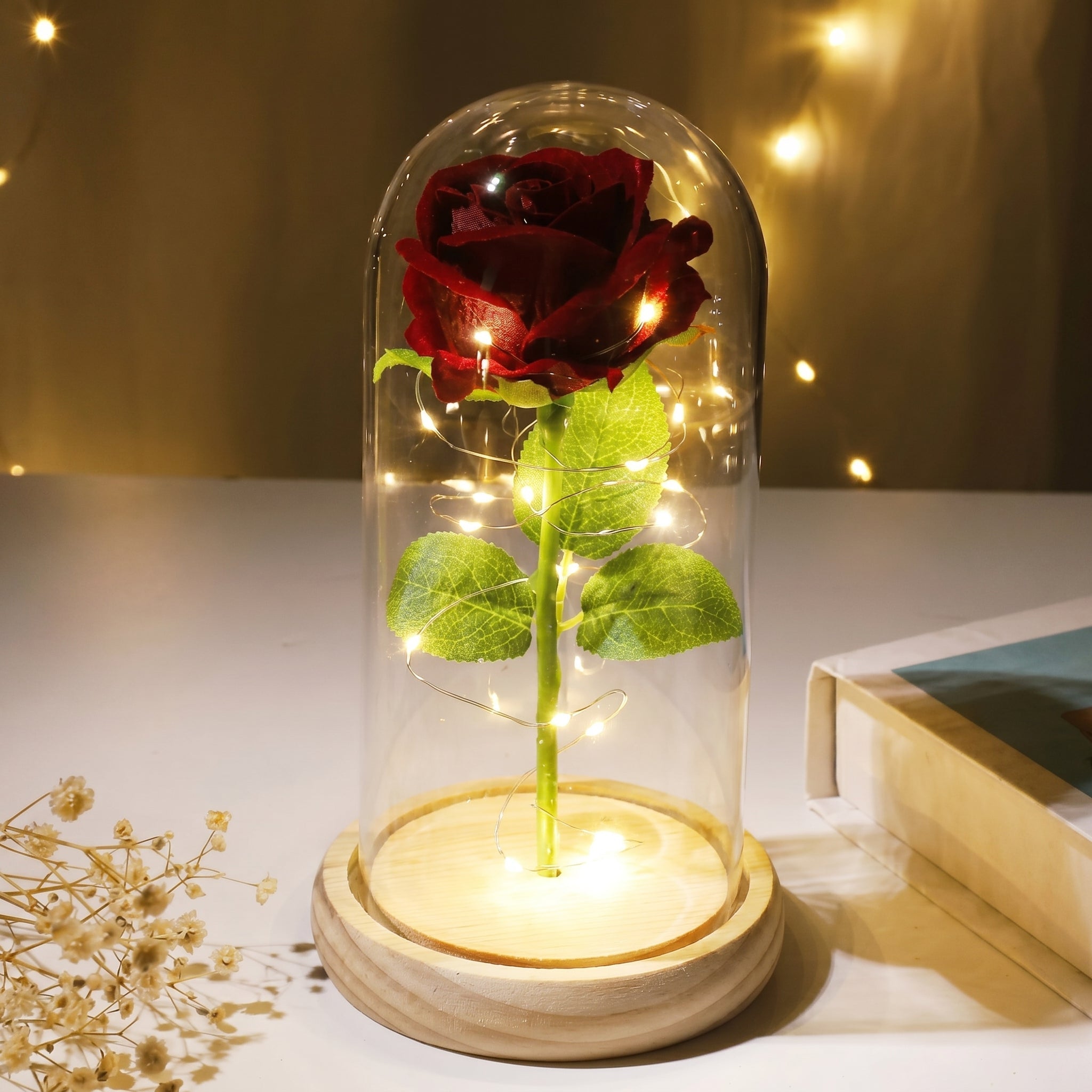 Flore – Rosa in Cupola di Vetro con Illuminazione a LED
