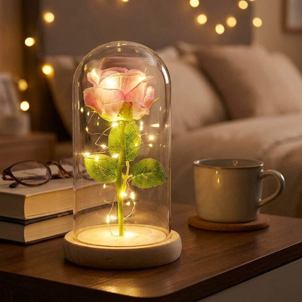 Flore – Rosa in Cupola di Vetro con Illuminazione a LED