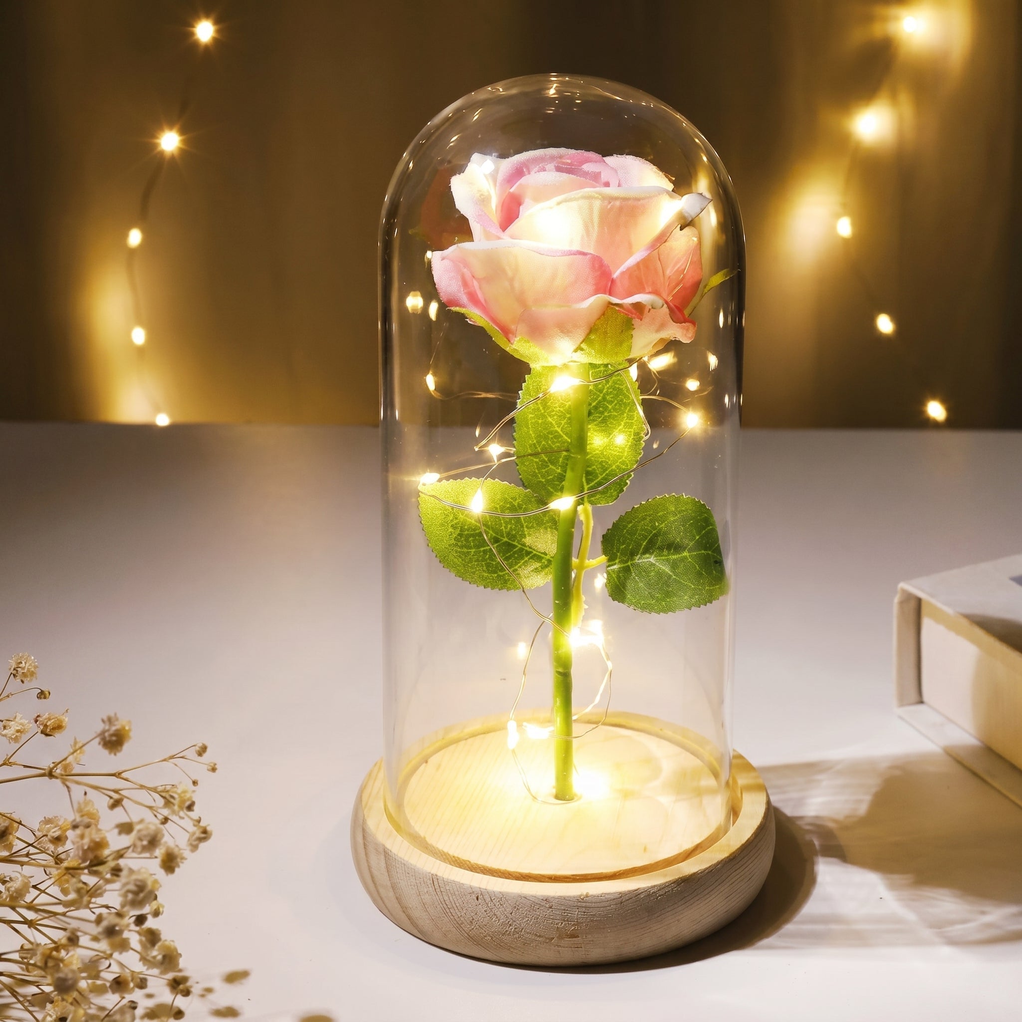 Flore – Rosa in Cupola di Vetro con Illuminazione a LED