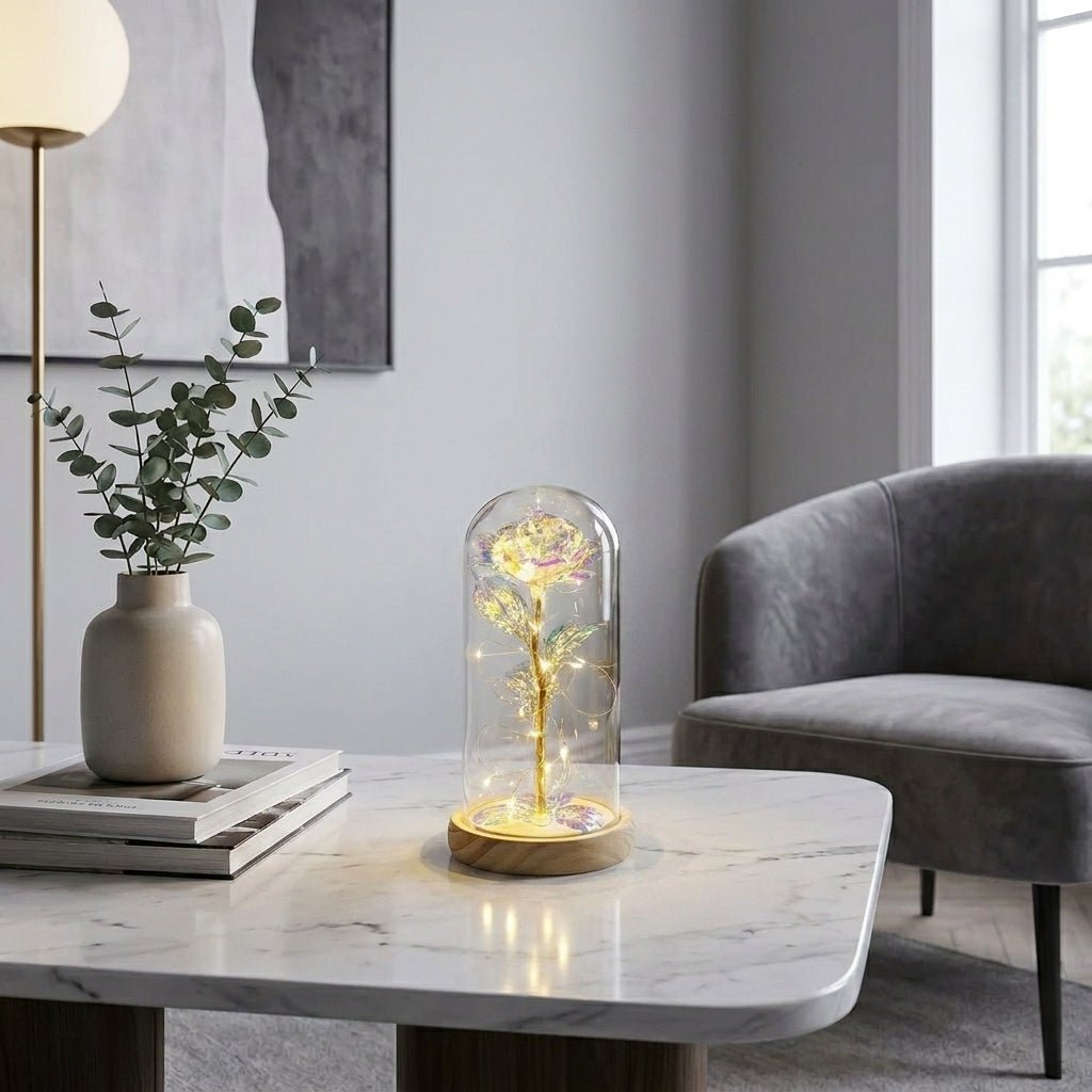 Flore – Rosa in Cupola di Vetro con Illuminazione a LED