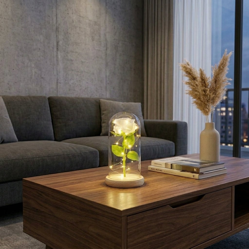 Flore – Rosa in Cupola di Vetro con Illuminazione a LED