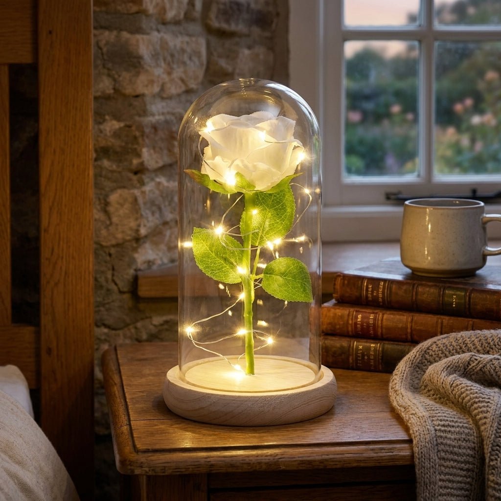 Flore – Rosa in Cupola di Vetro con Illuminazione a LED