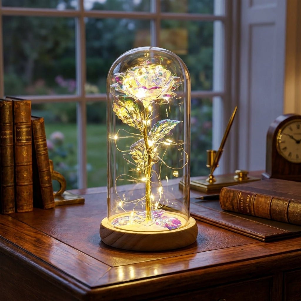 Flore – Rosa in Cupola di Vetro con Illuminazione a LED