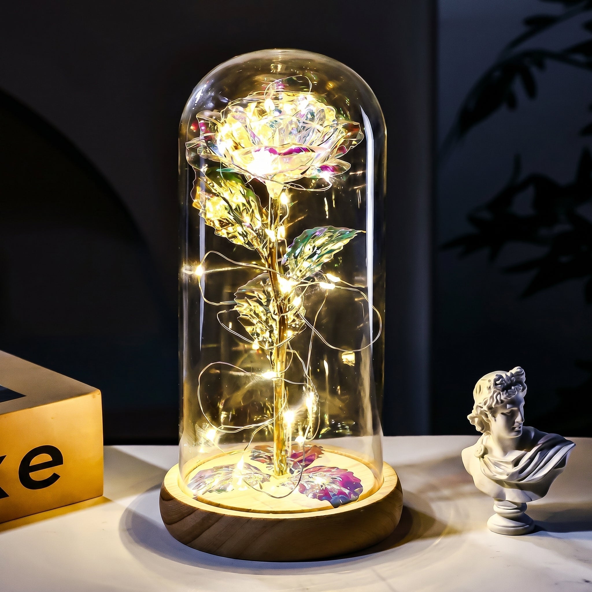 Flore – Rosa in Cupola di Vetro con Illuminazione a LED