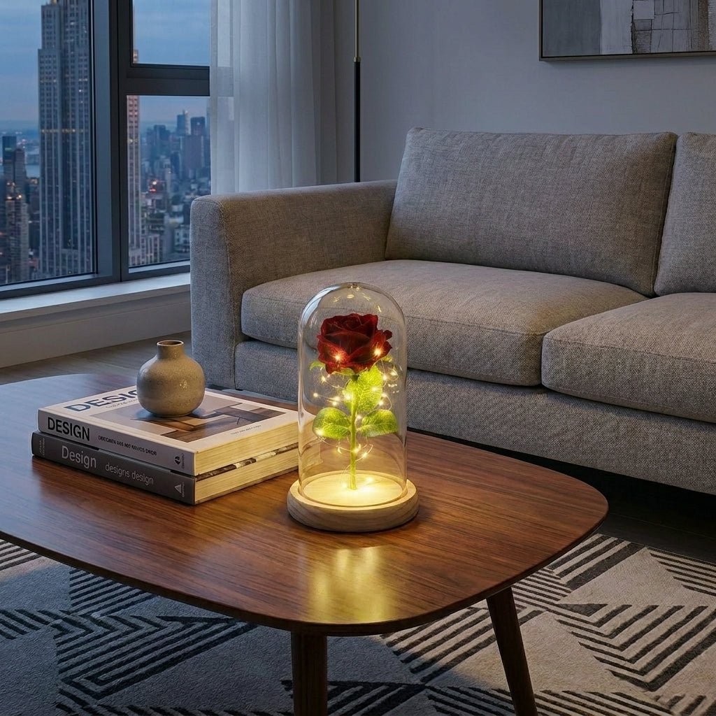 Flore – Rosa in Cupola di Vetro con Illuminazione a LED