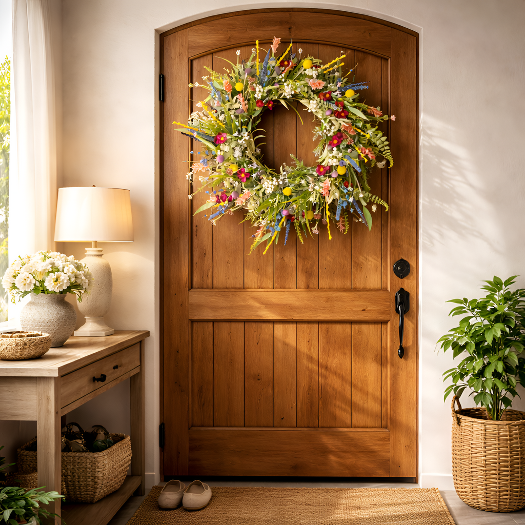 Flynn - Ghirlanda da porta con fiori di campo - Decorazione floreale artificiale