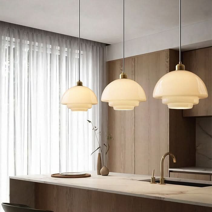 Lampada a Sospensione in Vetro Bianco – Lampada Pendente in Stile Mid-Century Modern
