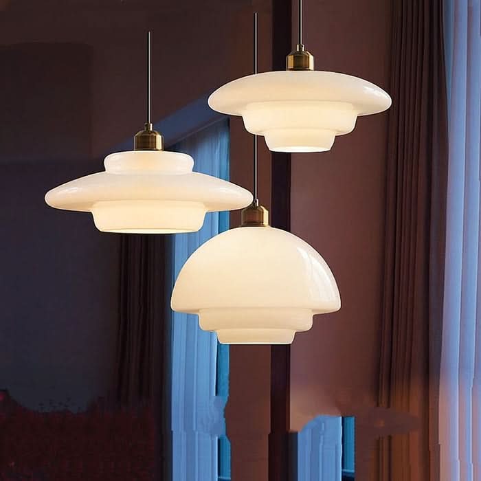 Lampada a Sospensione in Vetro Bianco – Lampada Pendente in Stile Mid-Century Modern