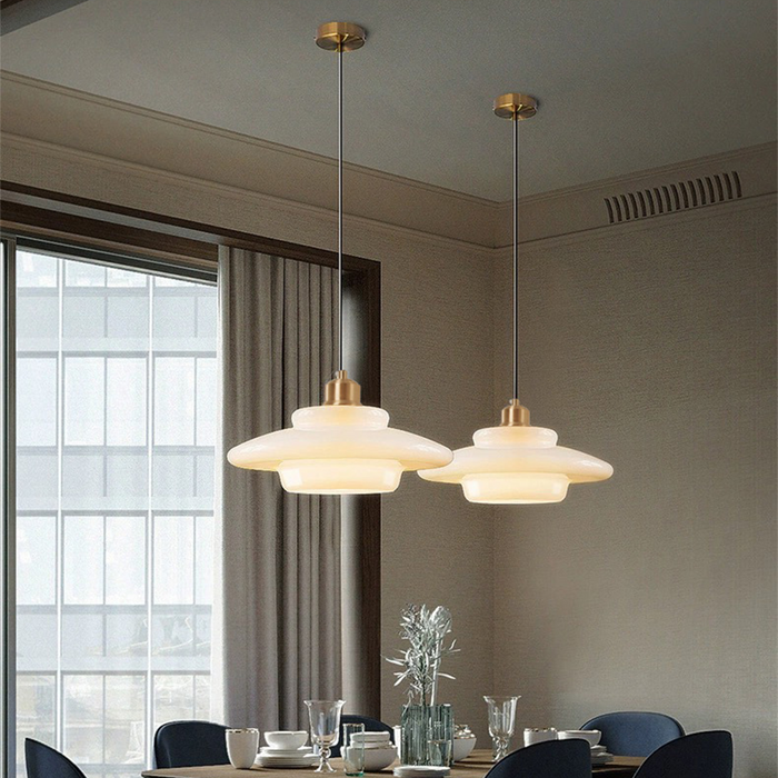 Lampada a Sospensione in Vetro Bianco – Lampada Pendente in Stile Mid-Century Modern