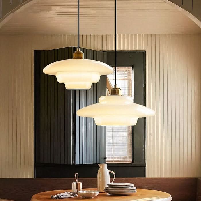 Lampada a Sospensione in Vetro Bianco – Lampada Pendente in Stile Mid-Century Modern