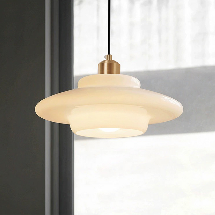 Lampada a Sospensione in Vetro Bianco – Lampada Pendente in Stile Mid-Century Modern