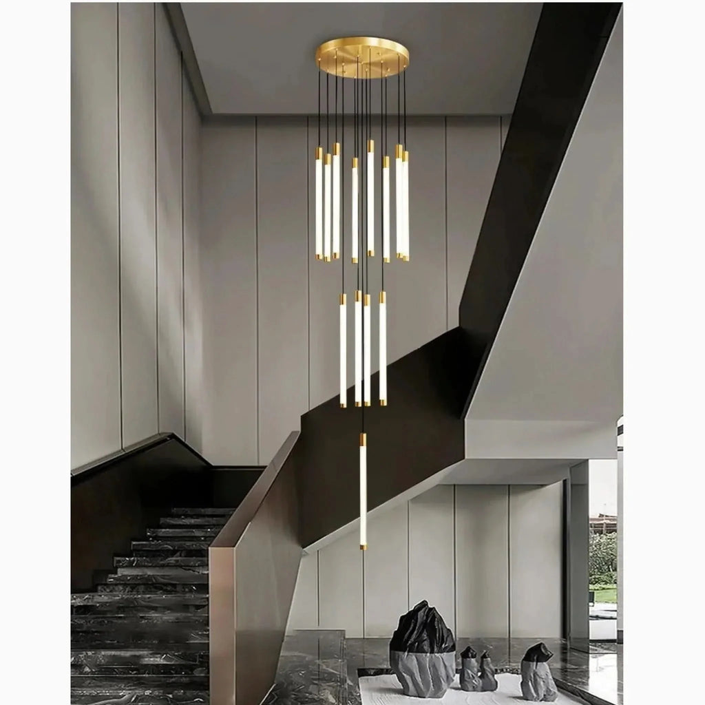 Candelabro LED Oro per Scale – Lampada a Sospensione Moderna