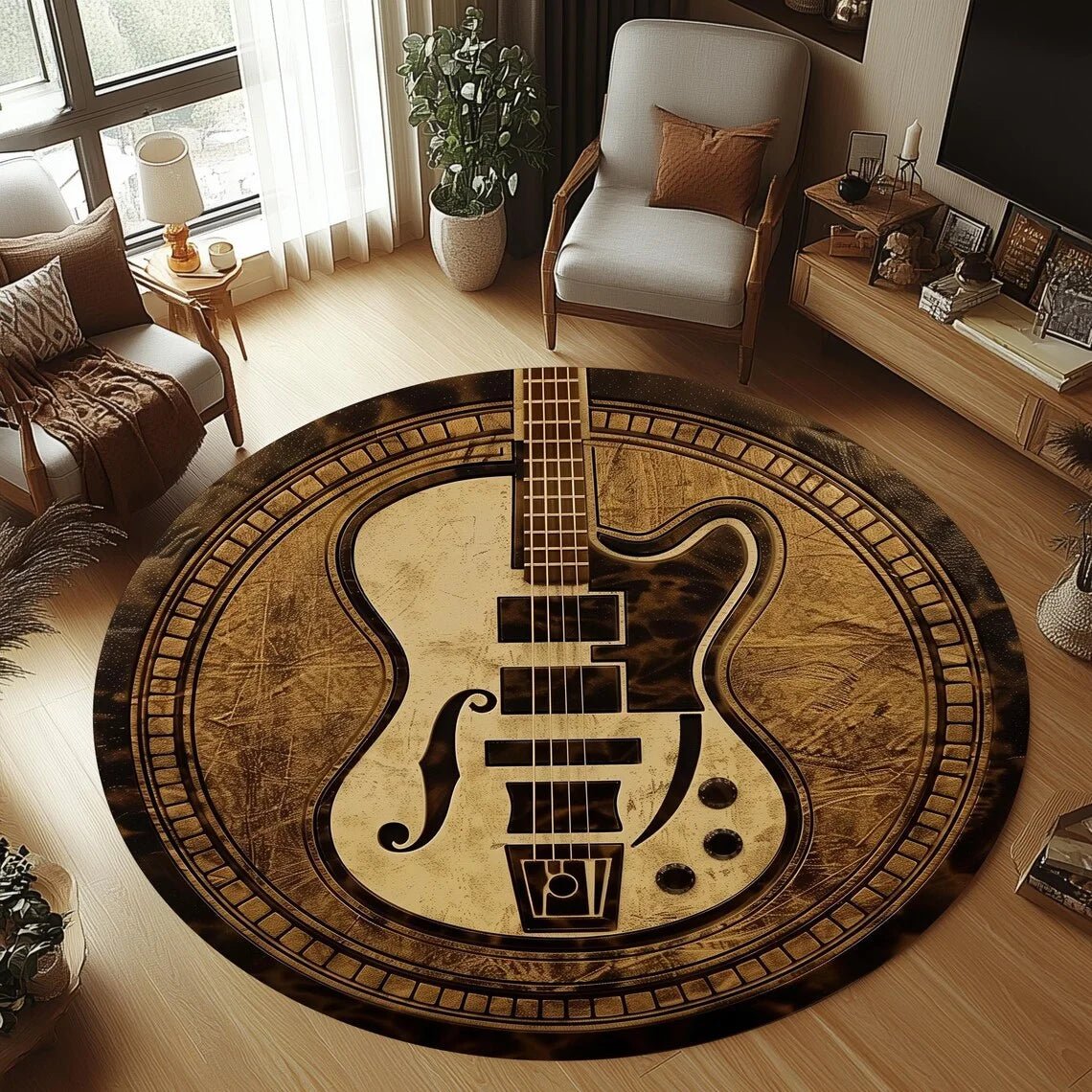 GUITARWAVE – Tappeto per Chitarra in Flanella Tondo, Antiscivolo e Lavabile in Lavatrice per Stanza dei Bambini