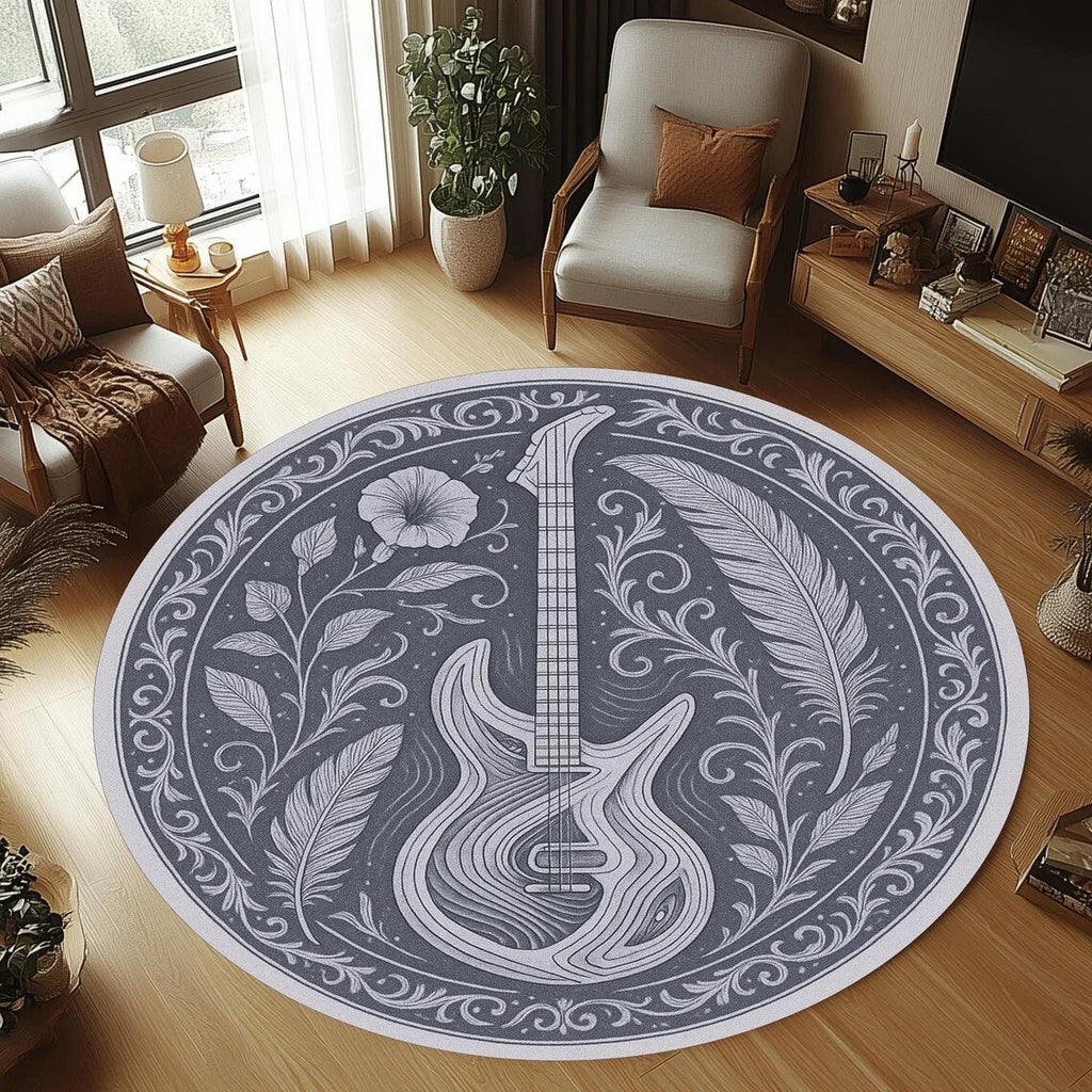 GUITARWAVE – Tappeto per Chitarra in Flanella Tondo, Antiscivolo e Lavabile in Lavatrice per Stanza dei Bambini