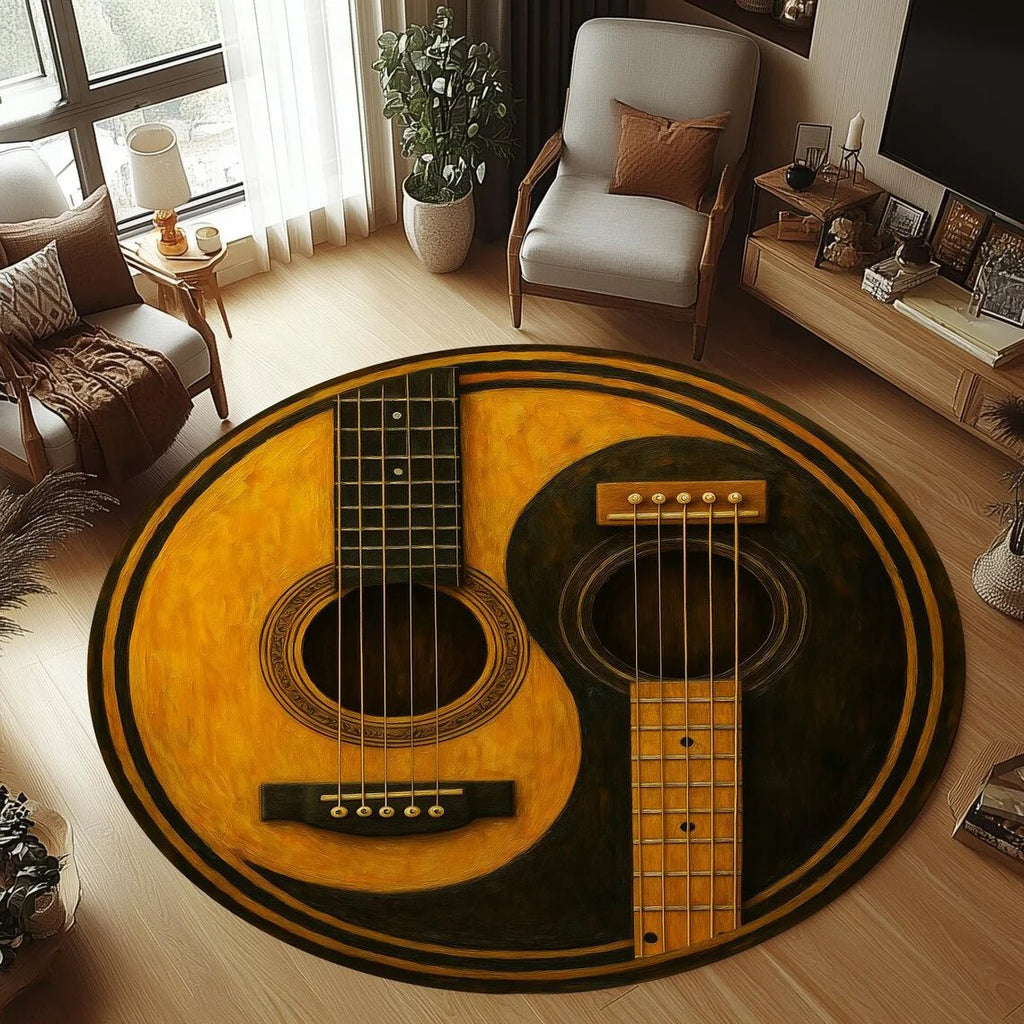 GUITARWAVE – Tappeto per Chitarra in Flanella Tondo, Antiscivolo e Lavabile in Lavatrice per Stanza dei Bambini