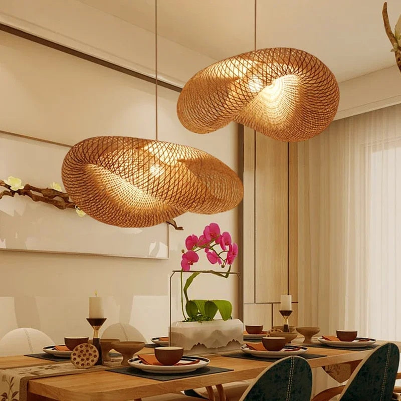 Handcrafted Bamboo Pendant Light with Wicker Rattan Shade