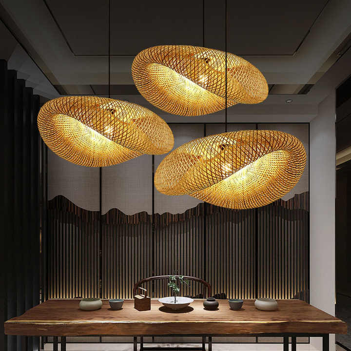 Handcrafted Bamboo Pendant Light with Wicker Rattan Shade