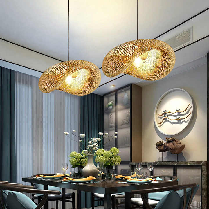 Handcrafted Bamboo Pendant Light with Wicker Rattan Shade