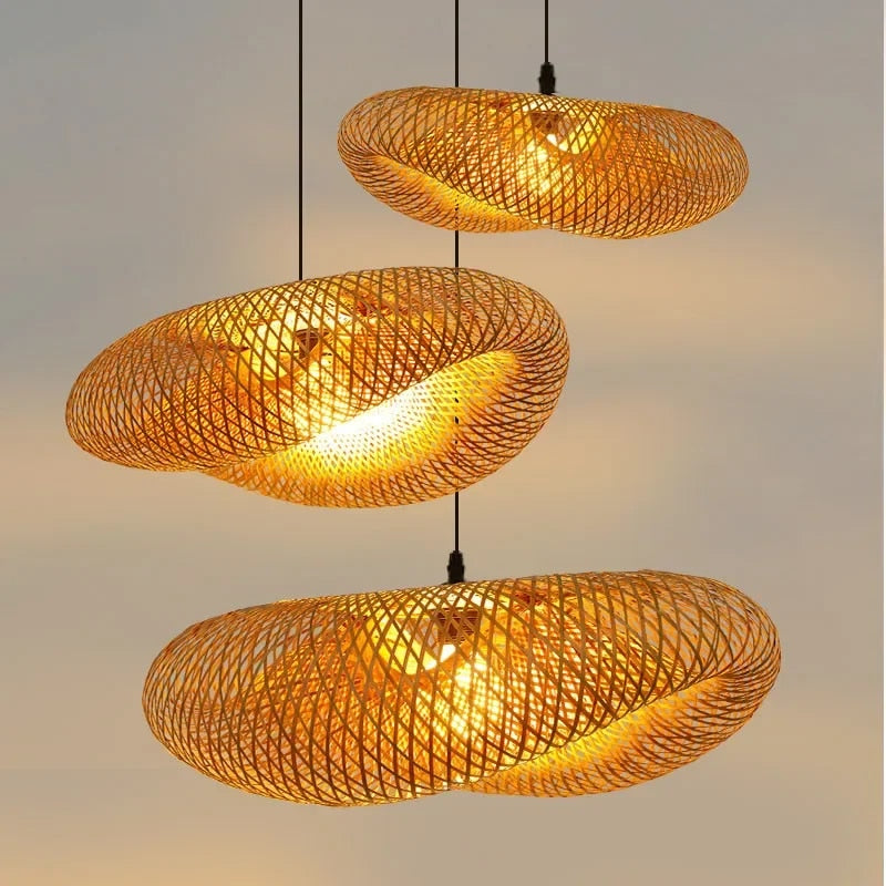 Handcrafted Bamboo Pendant Light with Wicker Rattan Shade