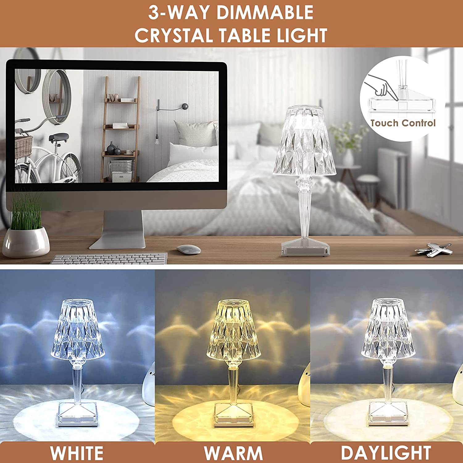 CrystaLamp - Lampada da tavolo LED in cristallo di diamante